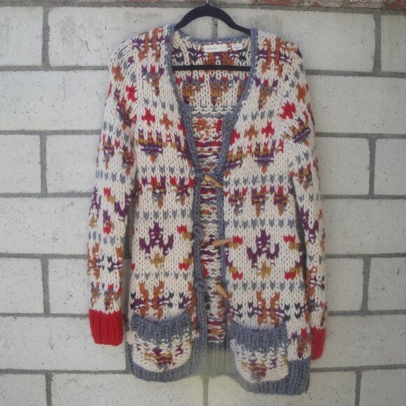 Anthropologie Sleeping on Snow Sweater Cardigan Small Chunky Knit Boho - Picture 4 of 10
